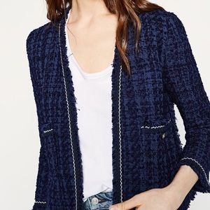 Zara Navy Tweed Jacket